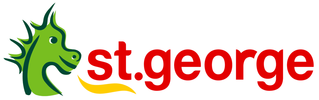 The St George Bank logo features a stylized red dragon, representing strength and heritage, alongside the bank's name in bold letters